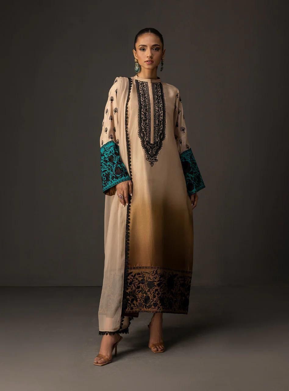 3 Pcs Shamooz Silk (Double Shade Shirt, Trouser & Dupatta)