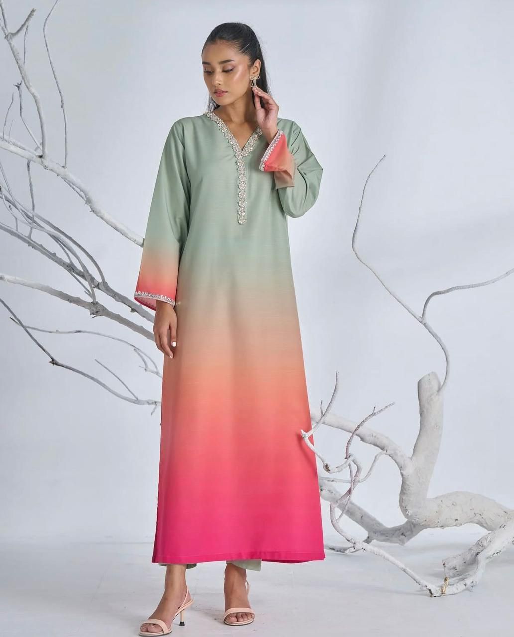 3 Pcs Shamooz Silk (Multi Shade Shirt, Trouser & Dupatta)