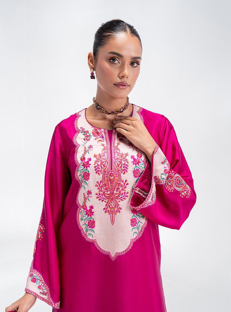 3 Pcs Shamooz Silk (Hot Pink Shirt, Trouser & Dupatta)