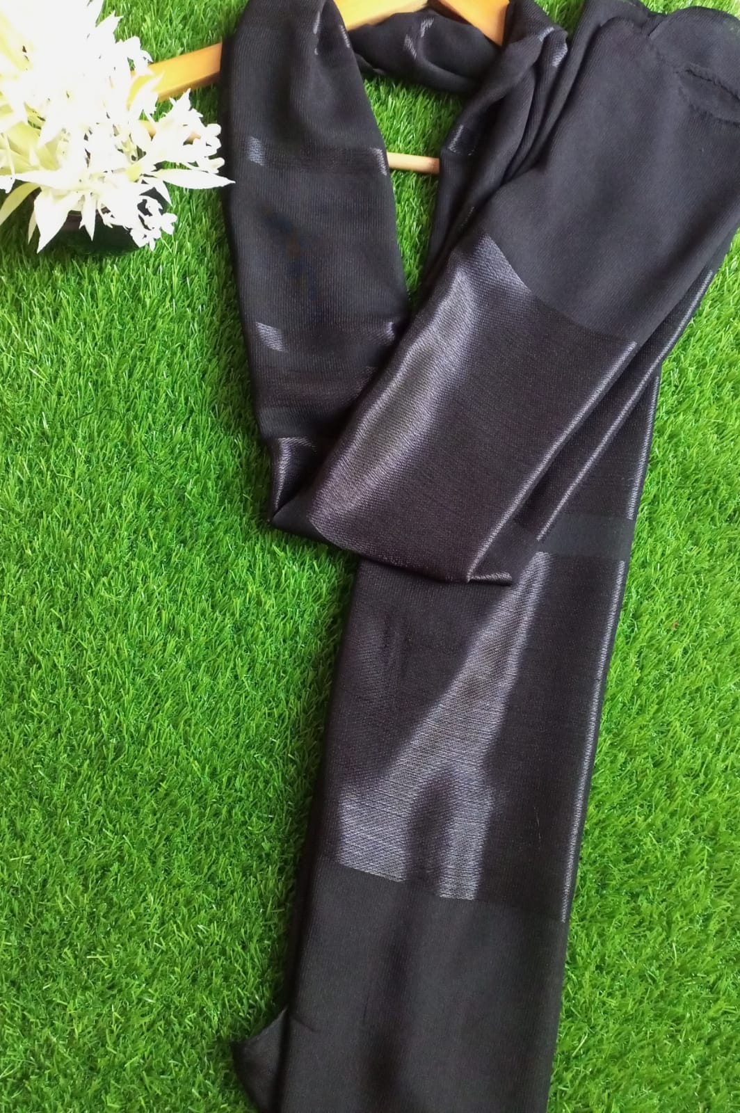 Black Chiffon Stallers With Silk Strips