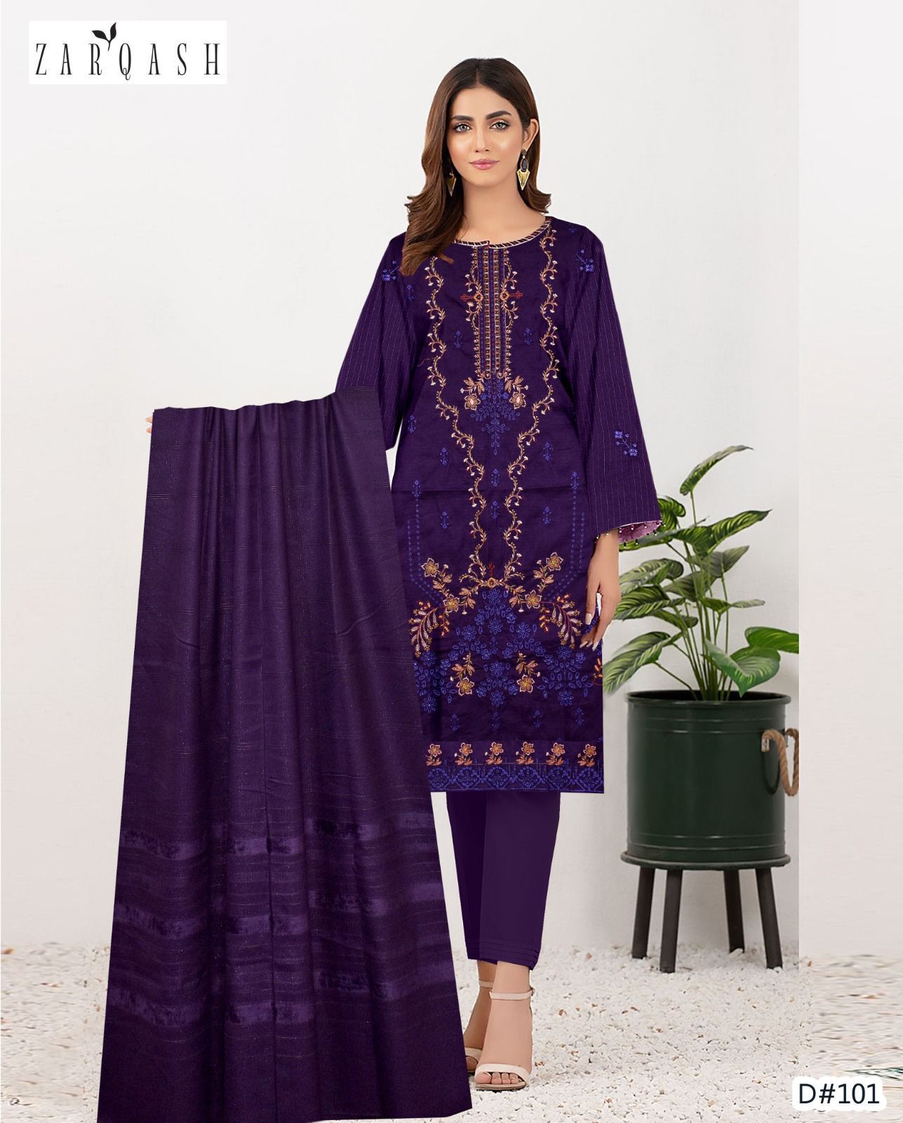 Banadora Dhanak Embroidery 3pcs With Dhanak Chamki Velvet Shawl