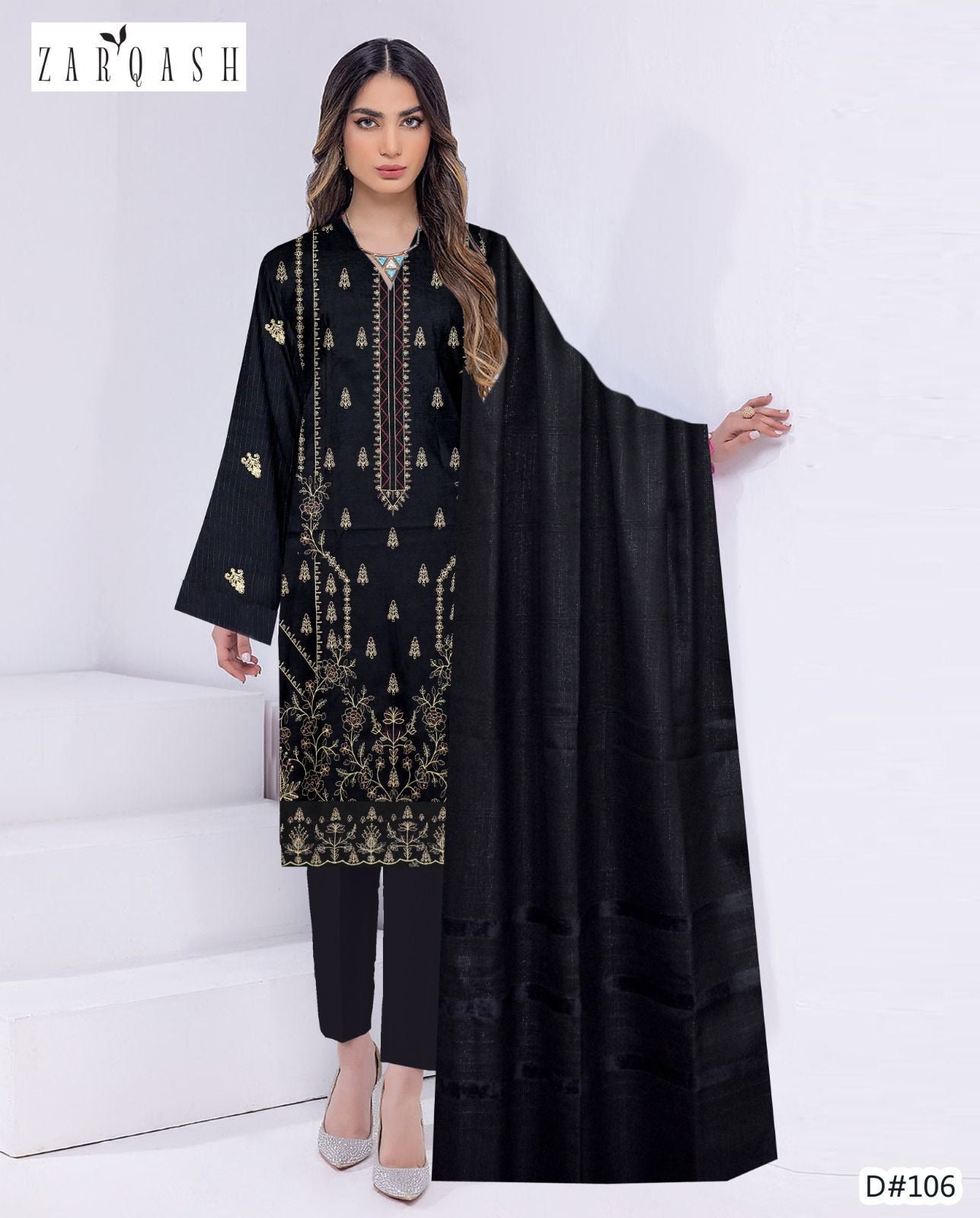 Banadora Dhanak Embroidery 3pcs With Dhanak Chamki Velvet Shawl