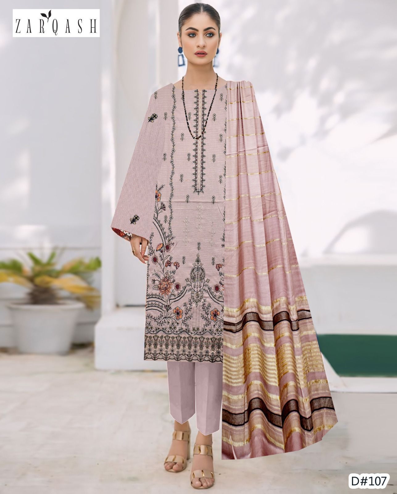 Banadora Dhanak Embroidery 3pcs With Dhanak Chamki Velvet Shawl