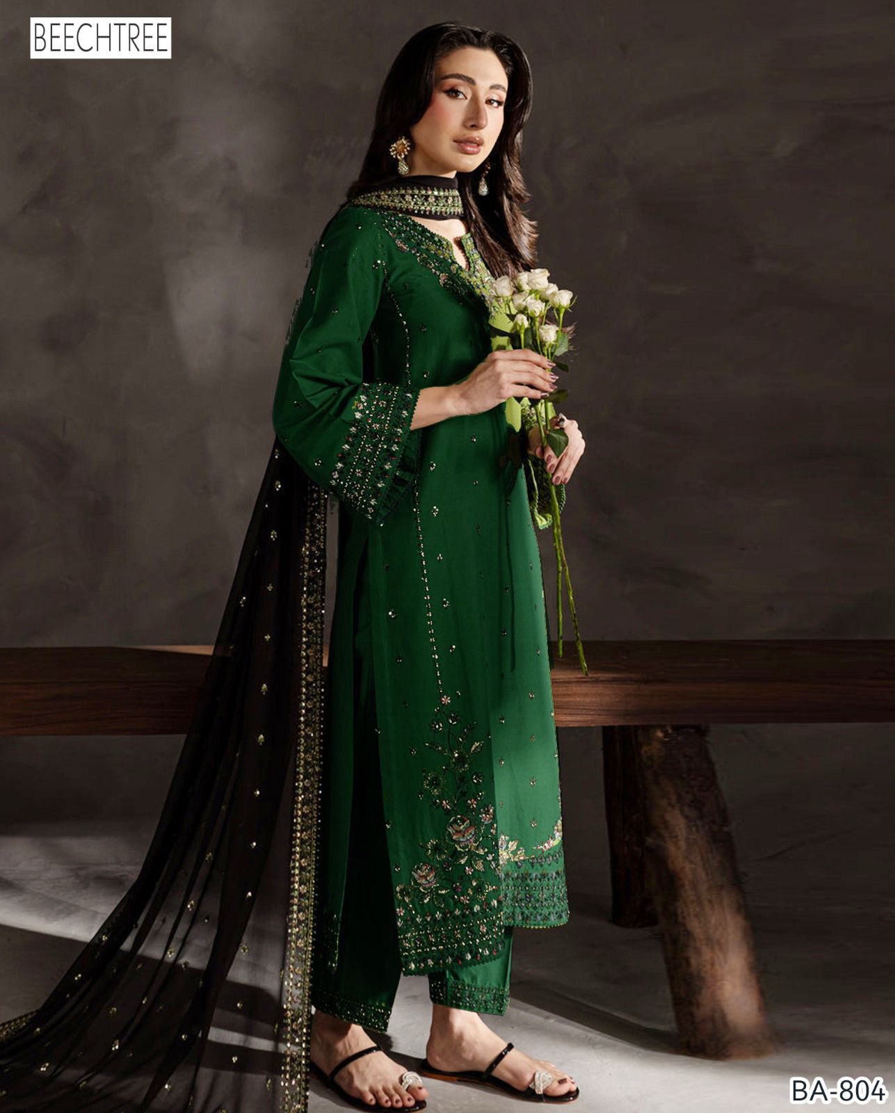 3 Pcs Dhanak Embroidery With Bamber Embroidery Dupatta