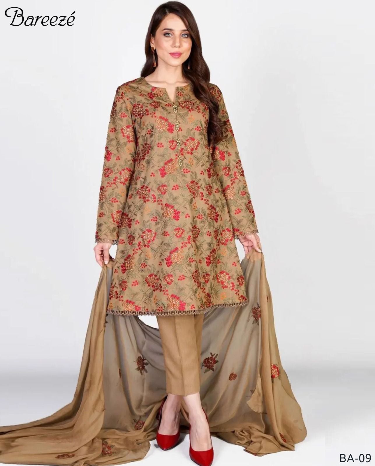 3 Pcs Dhanak Embroidery With Bamber Embroidery Dupatta