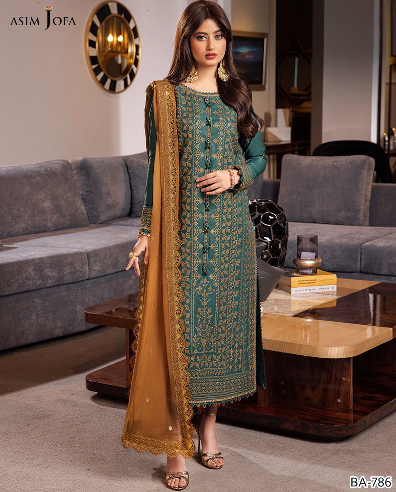 3 Pcs Dhanak Embroidery With Bamber Embroidery Dupatta