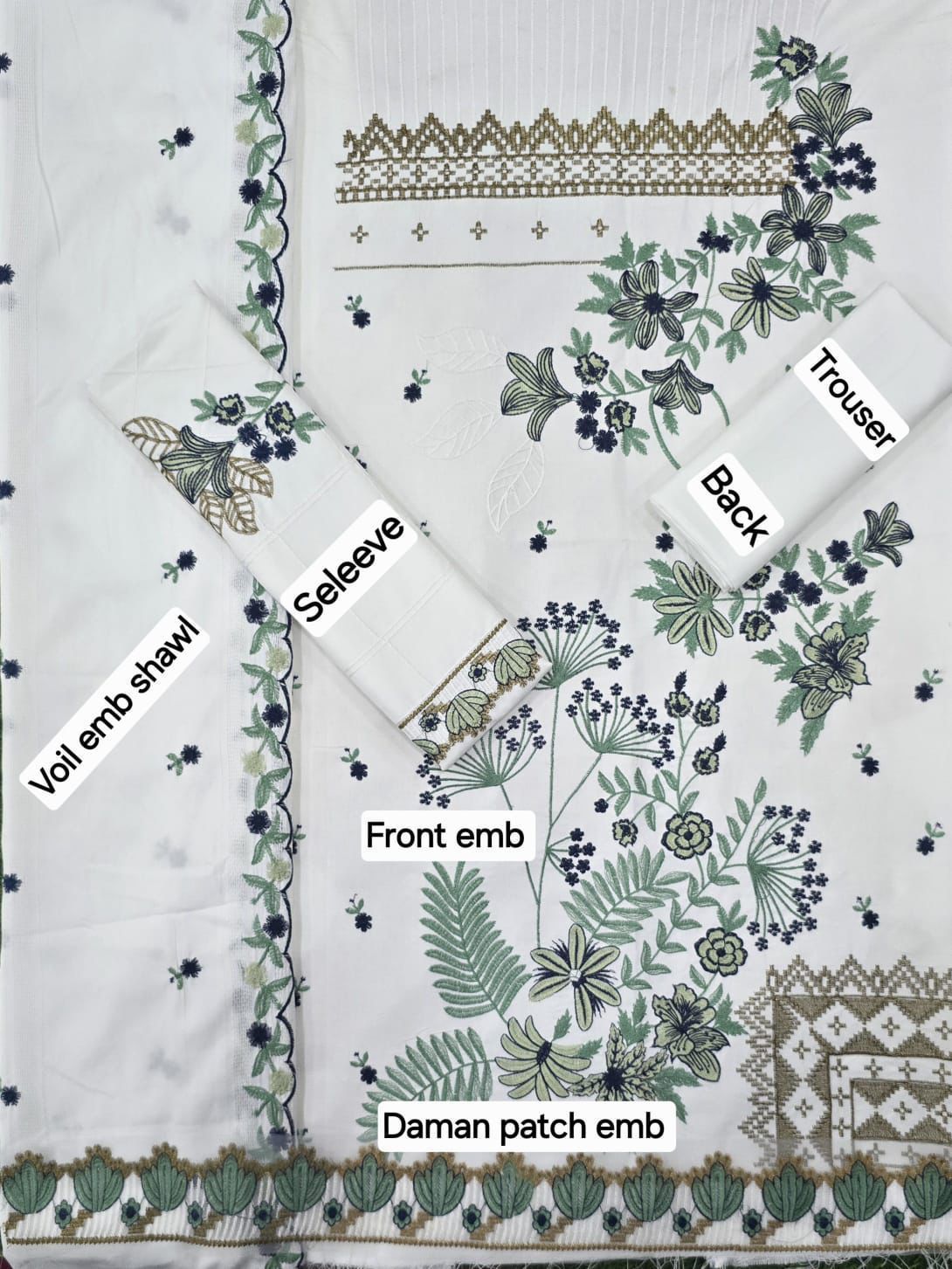 3 Pcs Dhanak Embroidery With Voile Embroidery Dupatta
