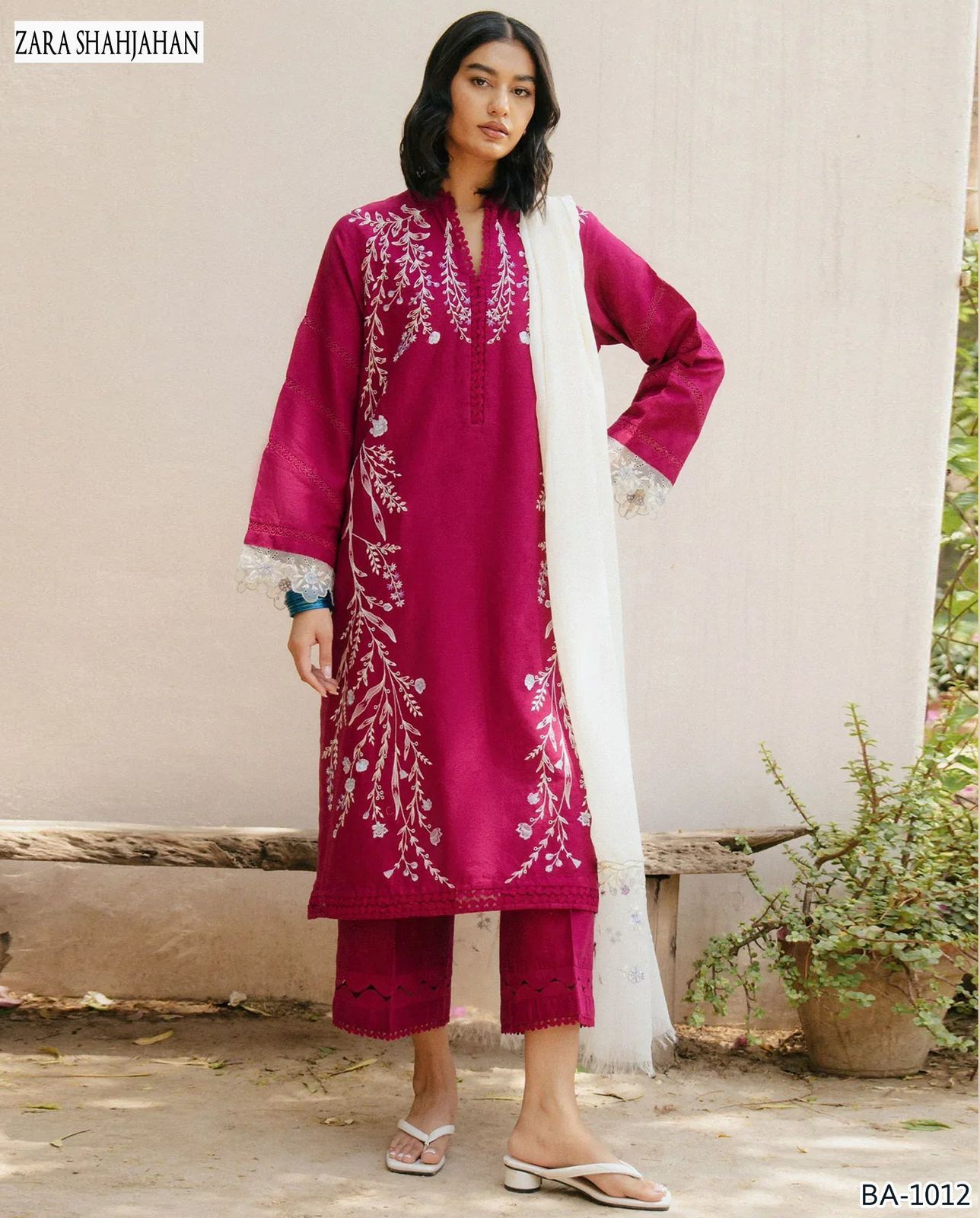 3 Pcs Dhanak Embroidery With Voile Embroidery Dupatta