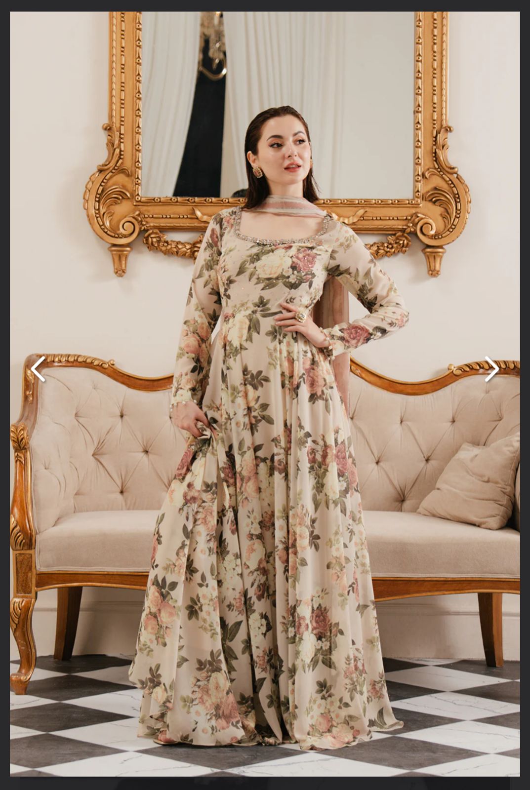 3 Pcs Shamooz Silk (Skin Floral Shirt , Trouser & Dupatta)