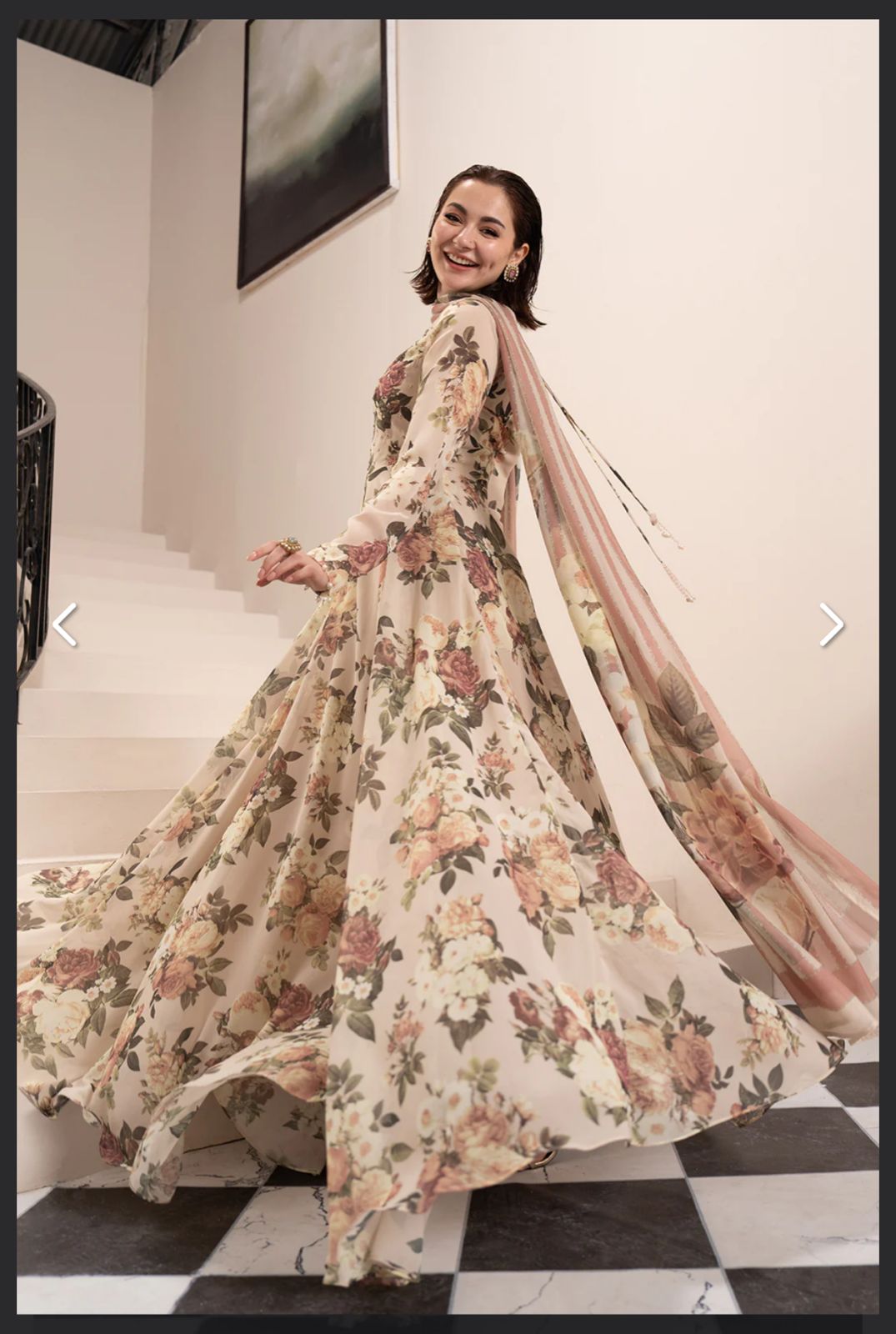 3 Pcs Shamooz Silk (Skin Floral Shirt , Trouser & Dupatta)