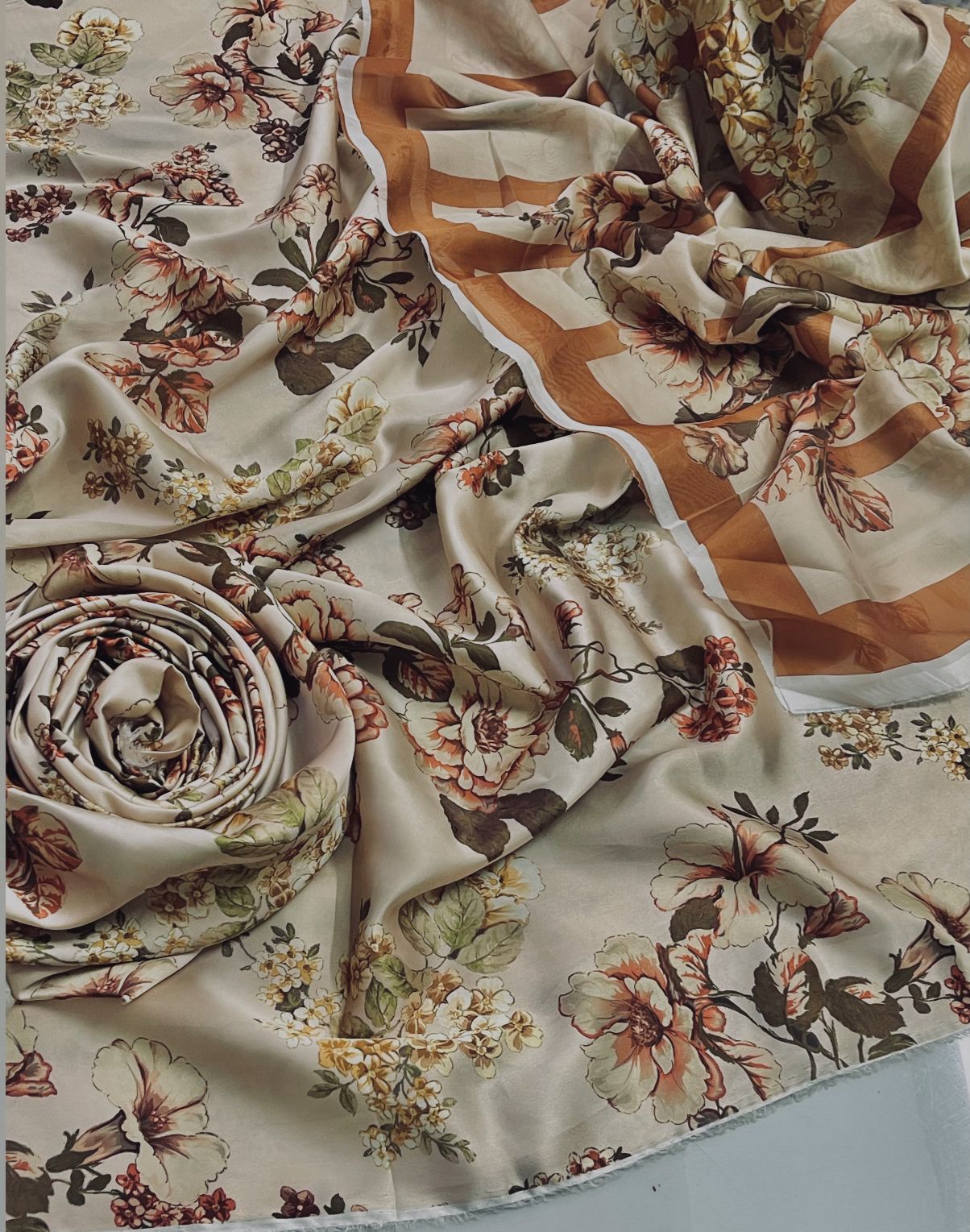 3 Pcs Shamooz Silk (Skin Floral Shirt , Trouser & Dupatta)