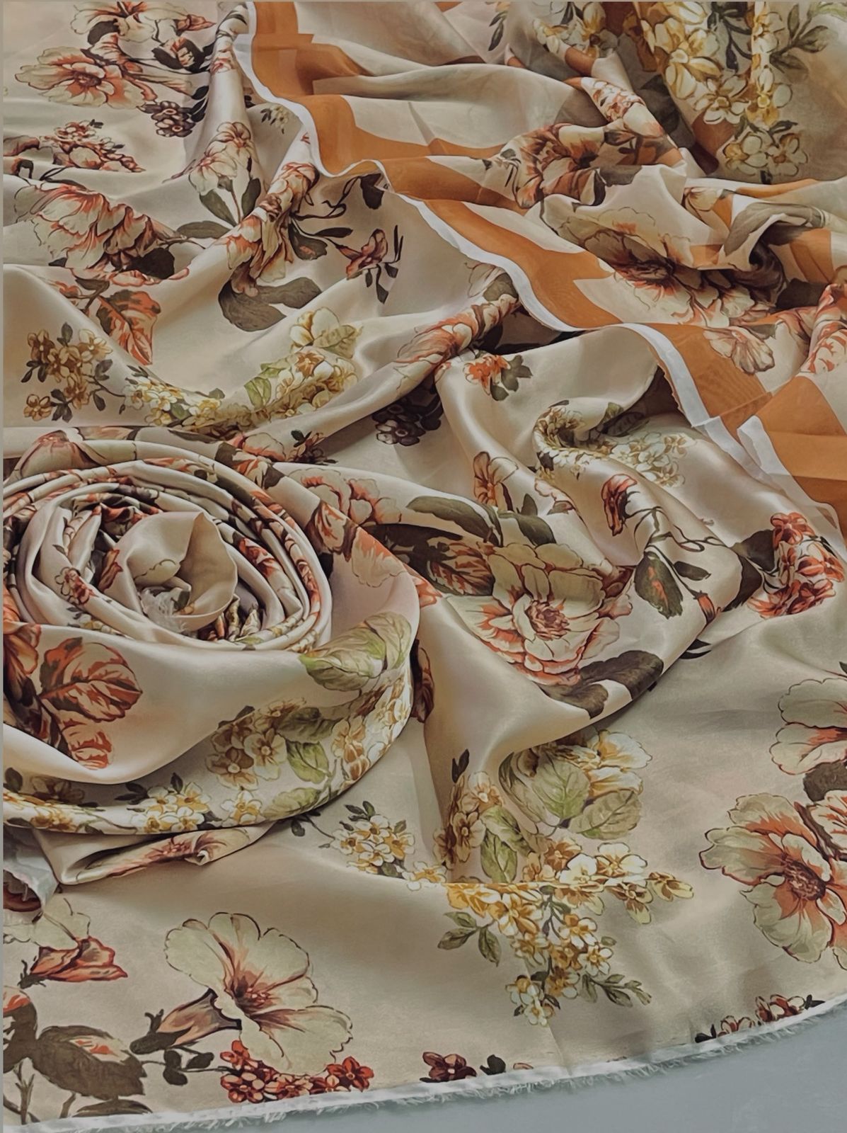 3 Pcs Shamooz Silk (Skin Floral Shirt , Trouser & Dupatta)