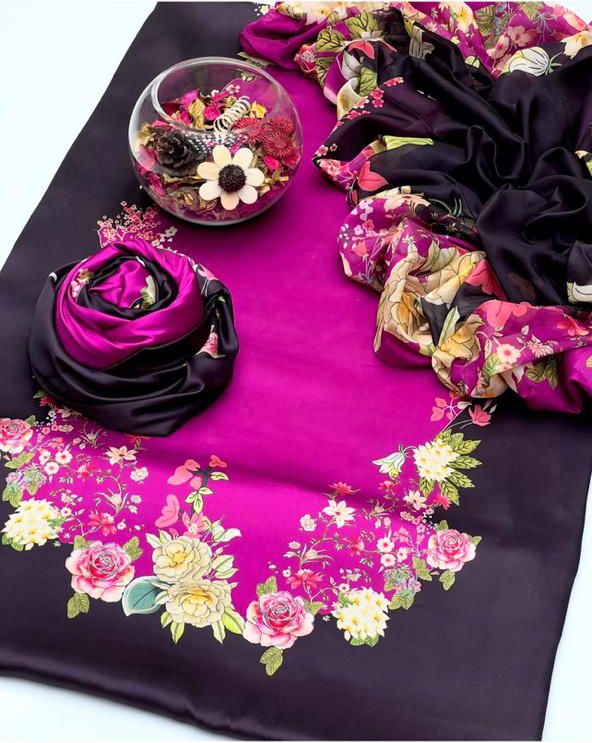 3 Pcs Shamooz Silk (Multi Color Shirt , Trouser & Dupatta)