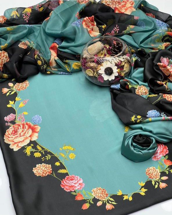 3 Pcs Shamooz Silk (Multi Color Shirt , Trouser & Dupatta)