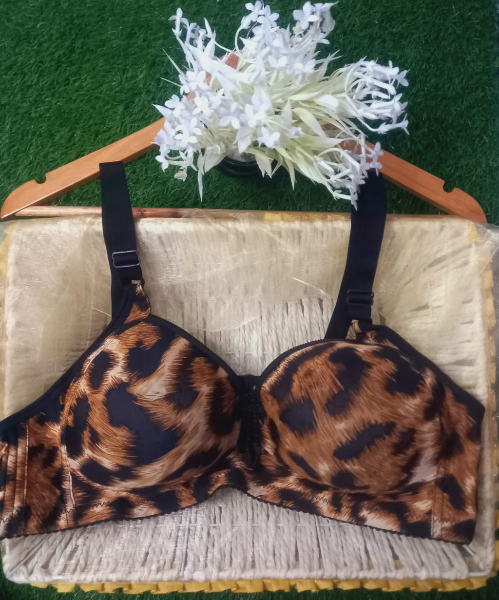 Tiger Print Padded Bra, Velvet Bra