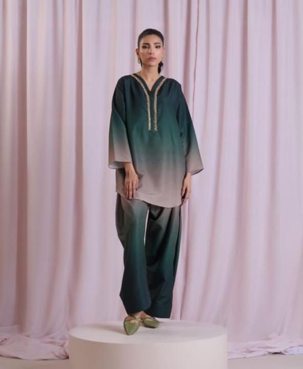 3 Pcs Shamooz Silk (Multi Shade Shirt, Trouser & Dupatta)