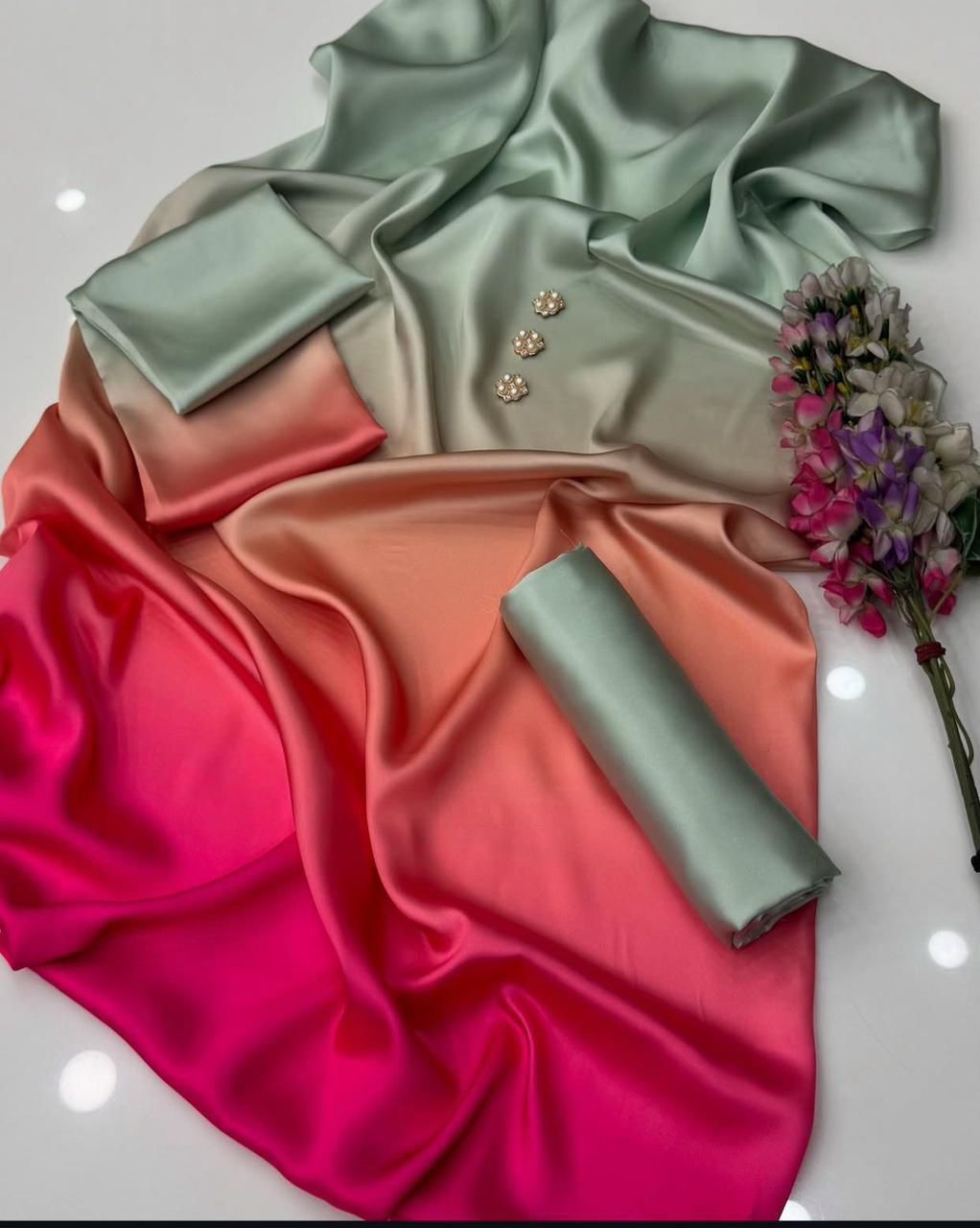 3 Pcs Shamooz Silk (Multi Shade Shirt, Trouser & Dupatta)