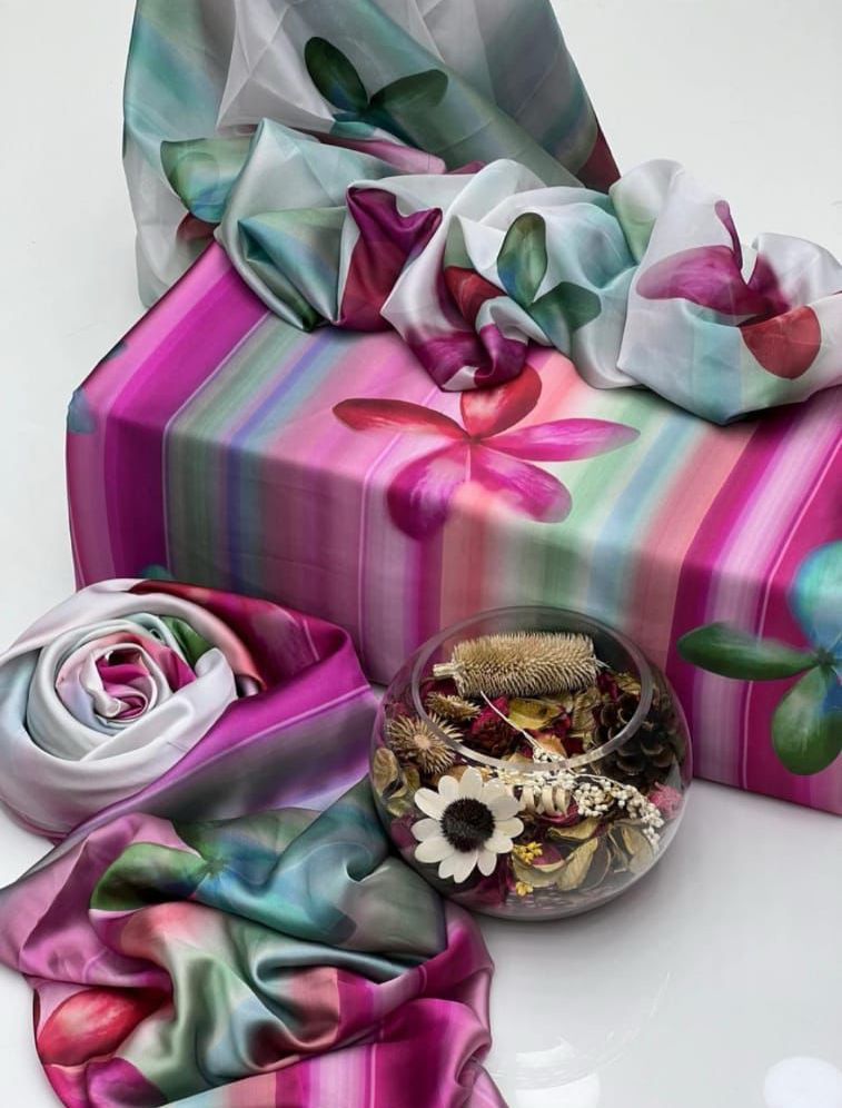 3 Pcs Shamooz Silk (Printed Floral Shirt, Trouser & Dupatta)