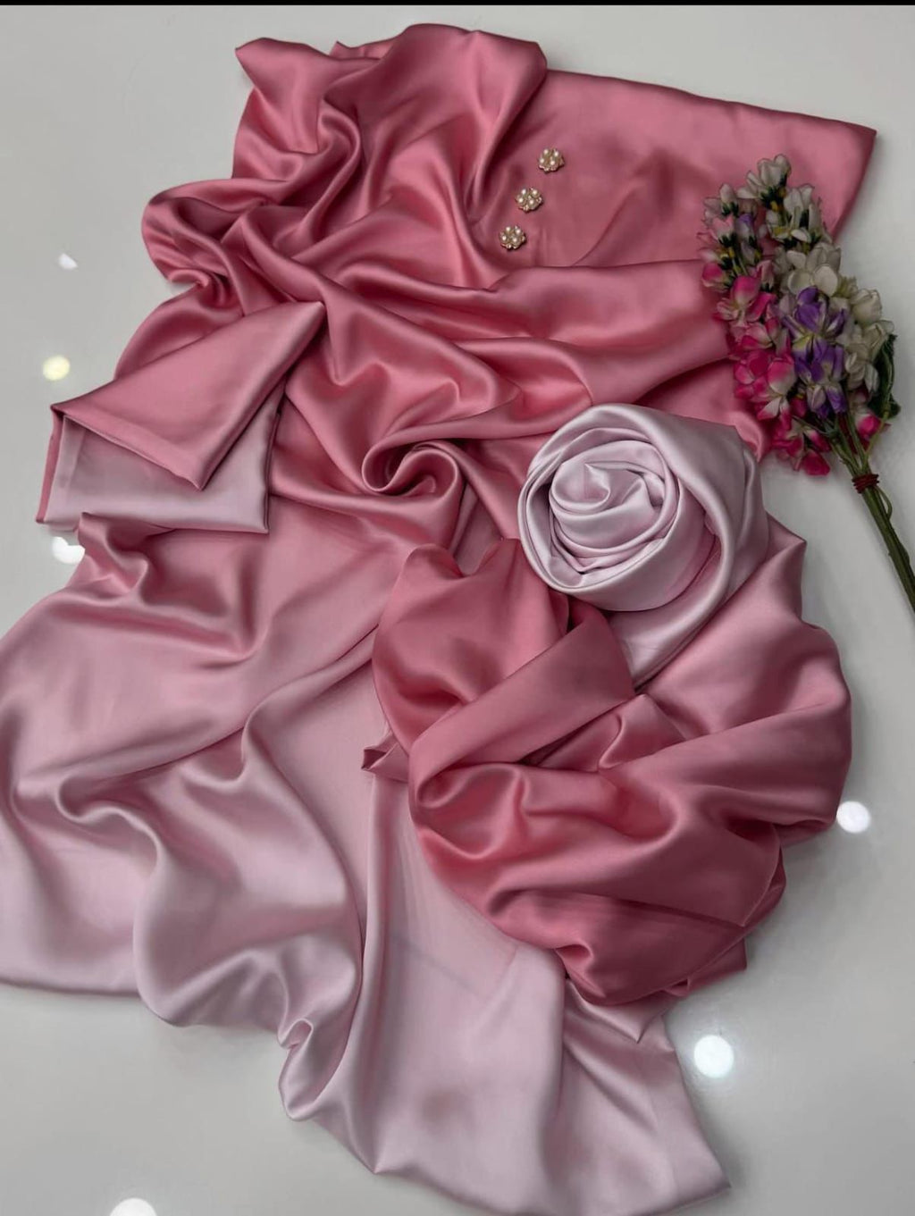 3 Pcs Shamooz Silk (Double Shade Pastel Pink Shirt, Trouser & Dupatta)