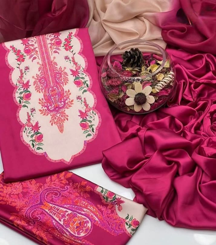 3 Pcs Shamooz Silk (Hot Pink Shirt, Trouser & Dupatta)