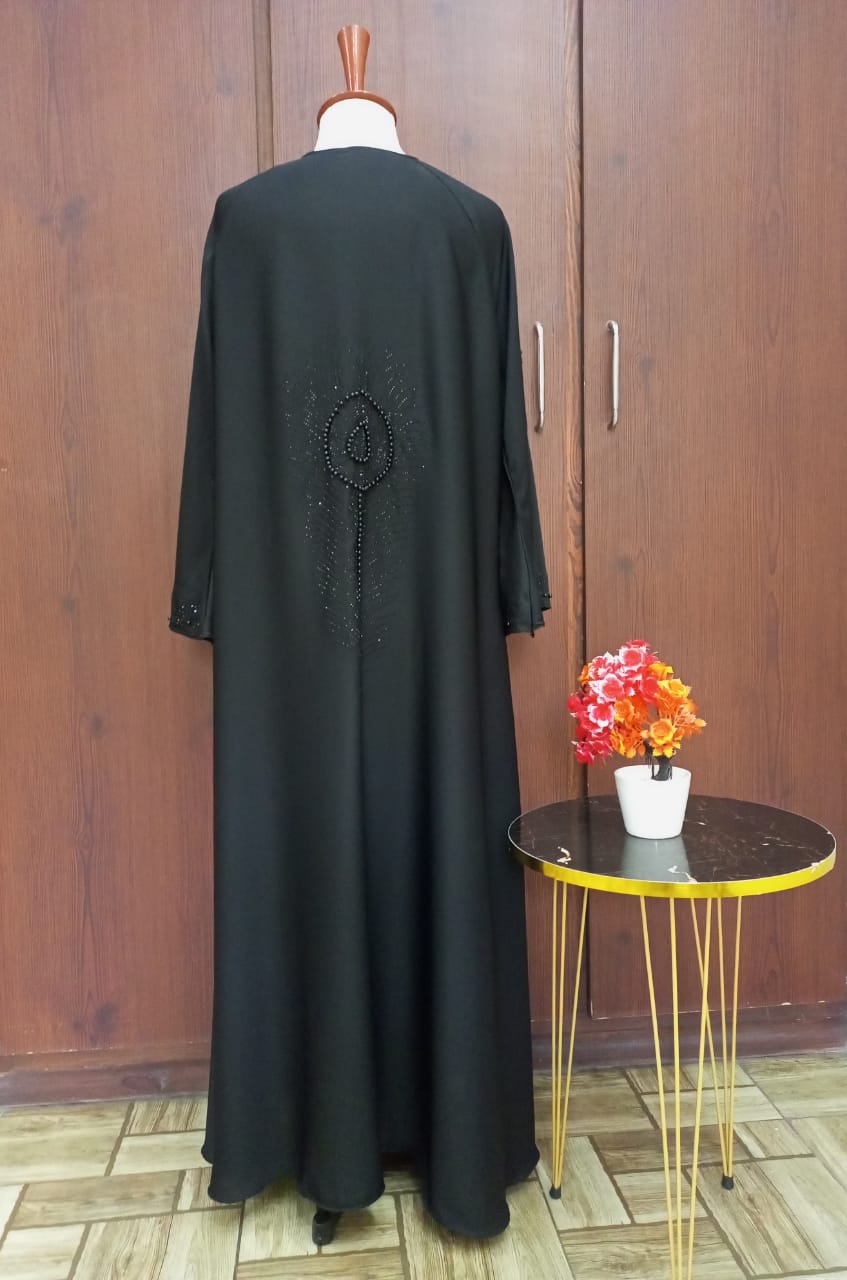 Round Neck Flared Stonework Lavish Abaya For Girls & Women