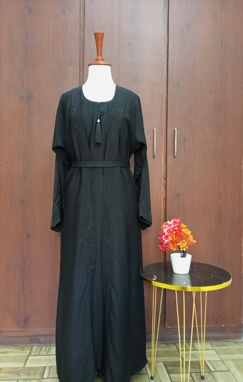 Round Neck Double Layer Lavish Abaya For Girls & Women