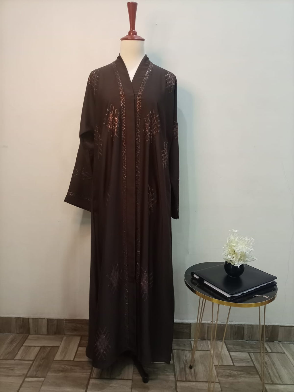 V Neck, Button Down Embellished Lavish Abaya For Girls & Women