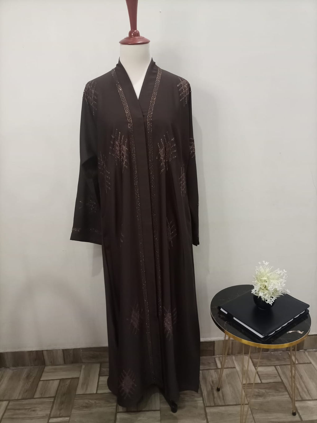 V Neck, Button Down Embellished Lavish Abaya For Girls & Women
