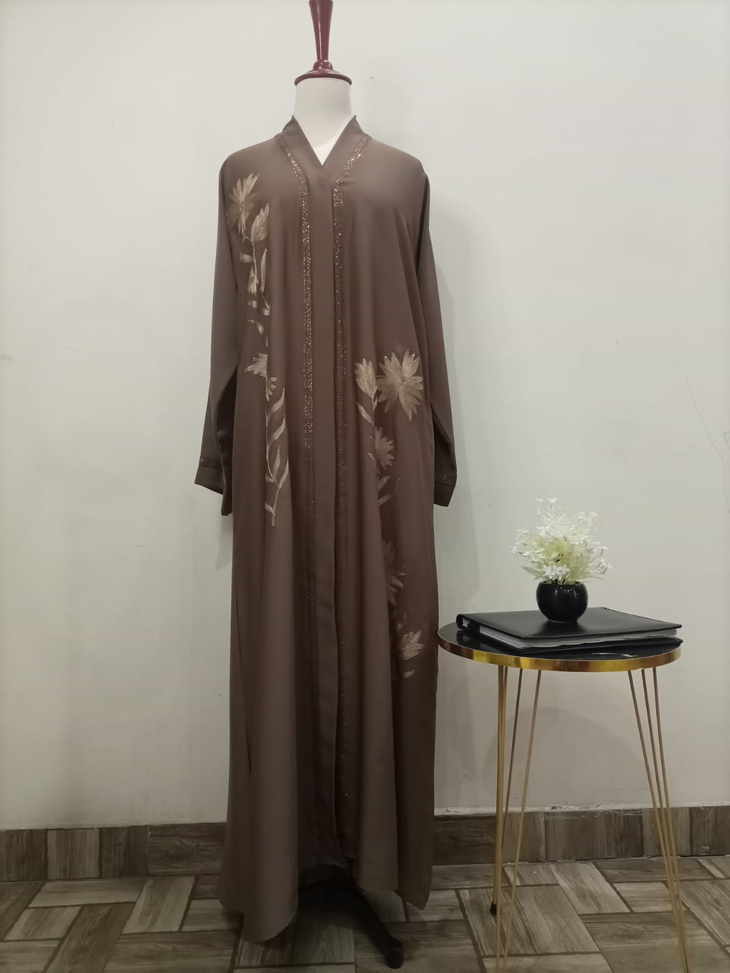 V Neck, Button Down Embellished Lavish Abaya For Girls & Women
