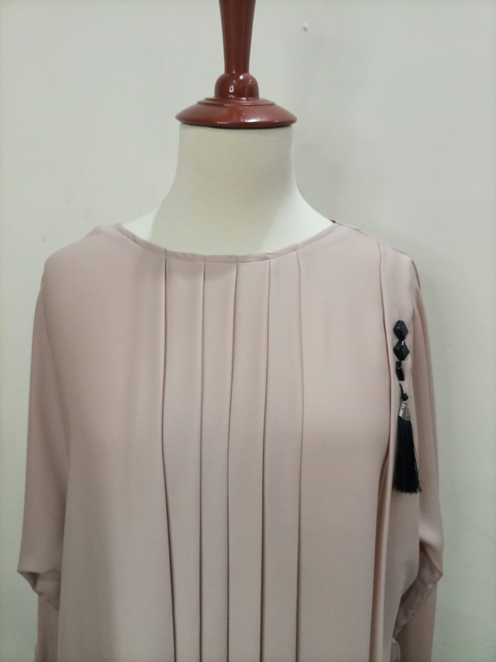 Round Neck Solid Beige Color Lavish Abaya For Girls & Women