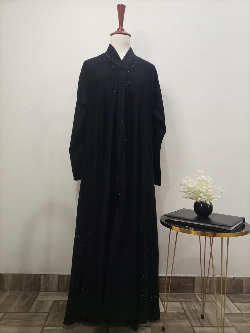 V Neck, Button Down Embellished Open Slits Lavish Abaya For Girls & Women