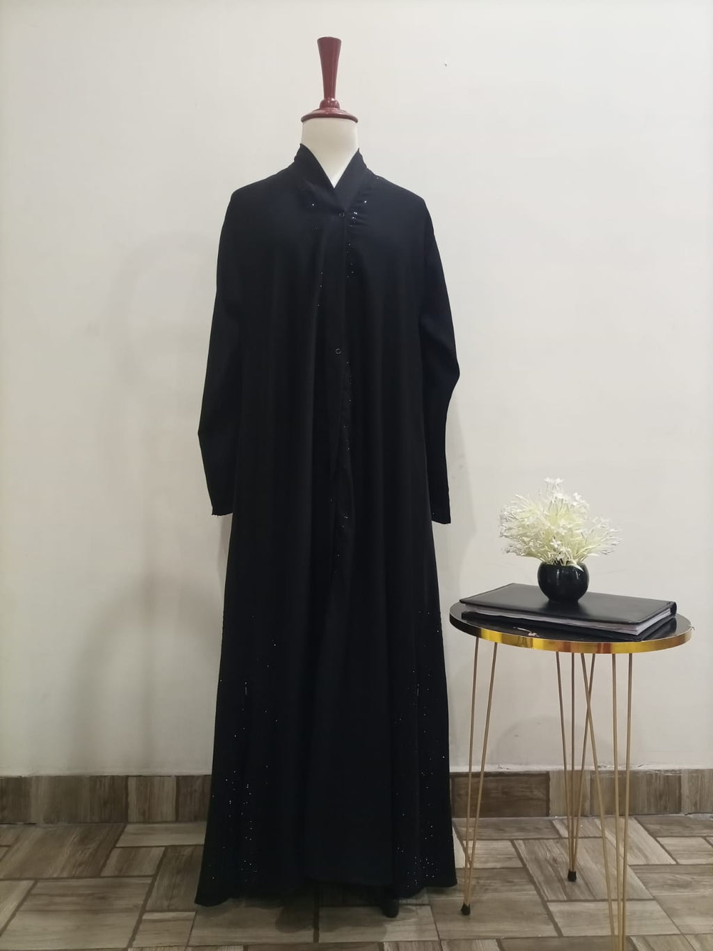 V Neck, Button Down Embellished Open Slits Lavish Abaya For Girls & Women