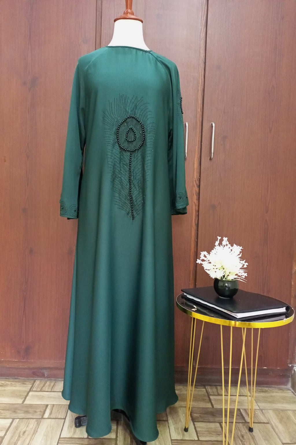 Round Neck Flared Stonework Lavish Abaya For Girls & Women