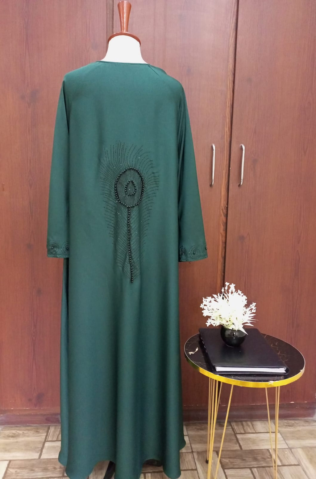 Round Neck Flared Stonework Lavish Abaya For Girls & Women