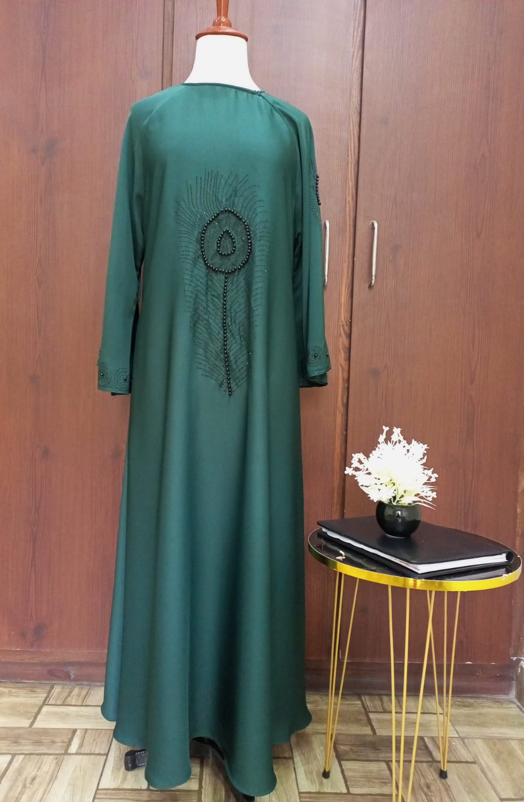 Round Neck Flared Stonework Lavish Abaya For Girls & Women
