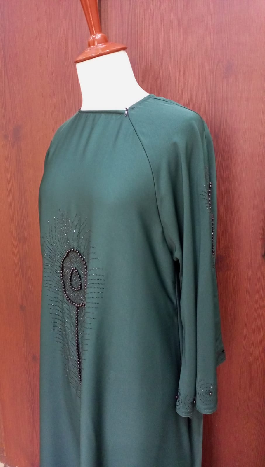 Round Neck Flared Stonework Lavish Abaya For Girls & Women