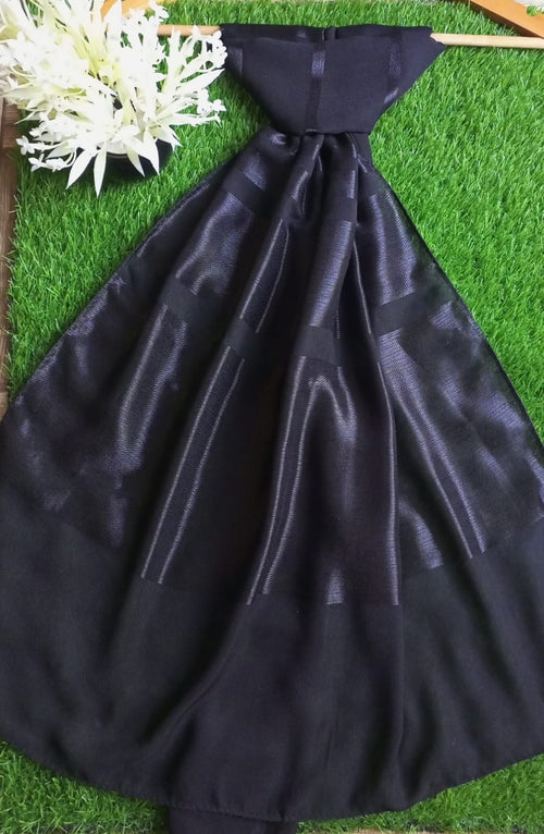 Black Chiffon Stallers With Silk Strips