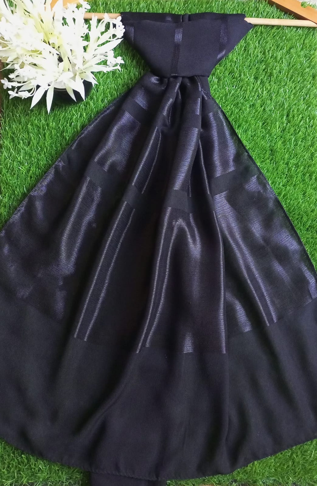 Black Chiffon Stallers With Silk Strips