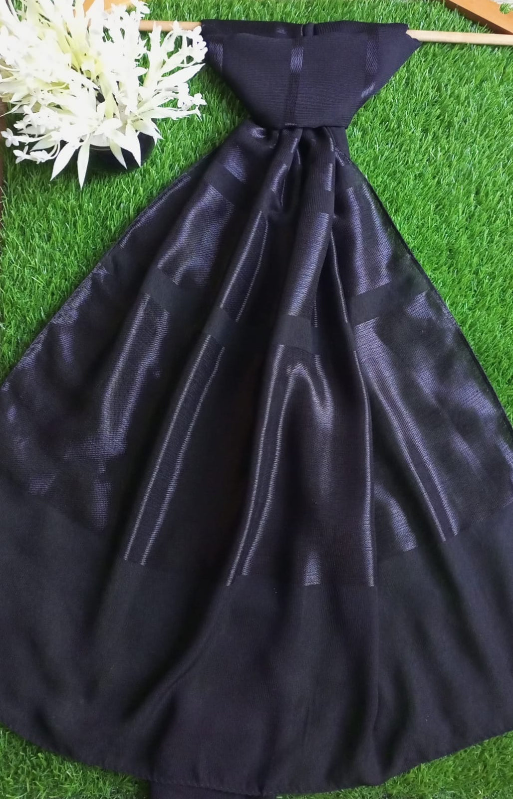 Black Chiffon Stallers With Silk Strips