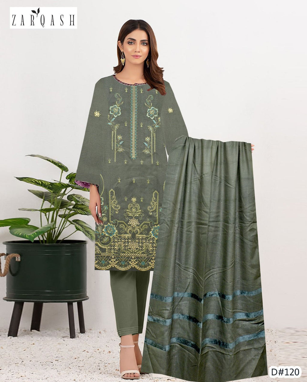 Banadora Dhanak Embroidery 3pcs With Dhanak Chamki Velvet Shawl
