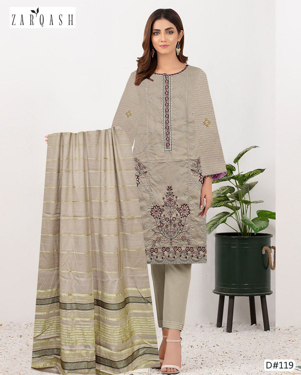 Banadora Dhanak Embroidery 3pcs With Dhanak Chamki Velvet Shawl