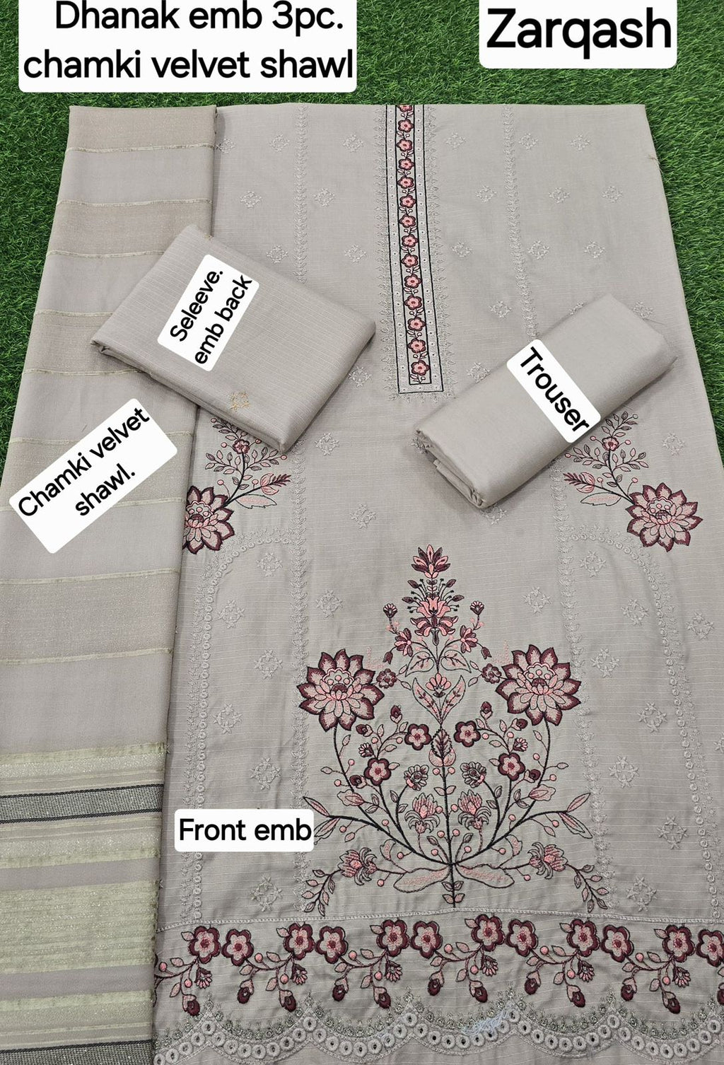 Banadora Dhanak Embroidery 3pcs With Dhanak Chamki Velvet Shawl