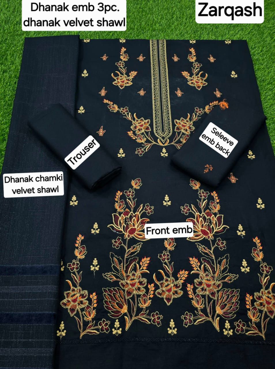 Banadora Dhanak Embroidery 3pcs With Dhanak Chamki Velvet Shawl