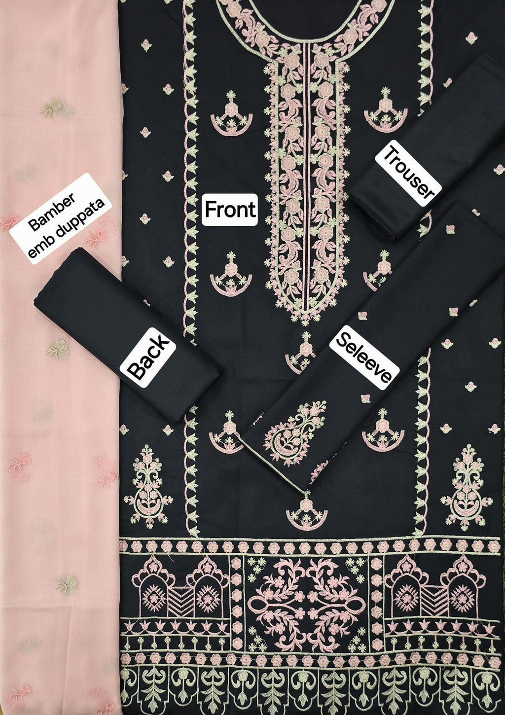 3 Pcs Dhanak Embroidery With Bamber Embroidery Dupatta