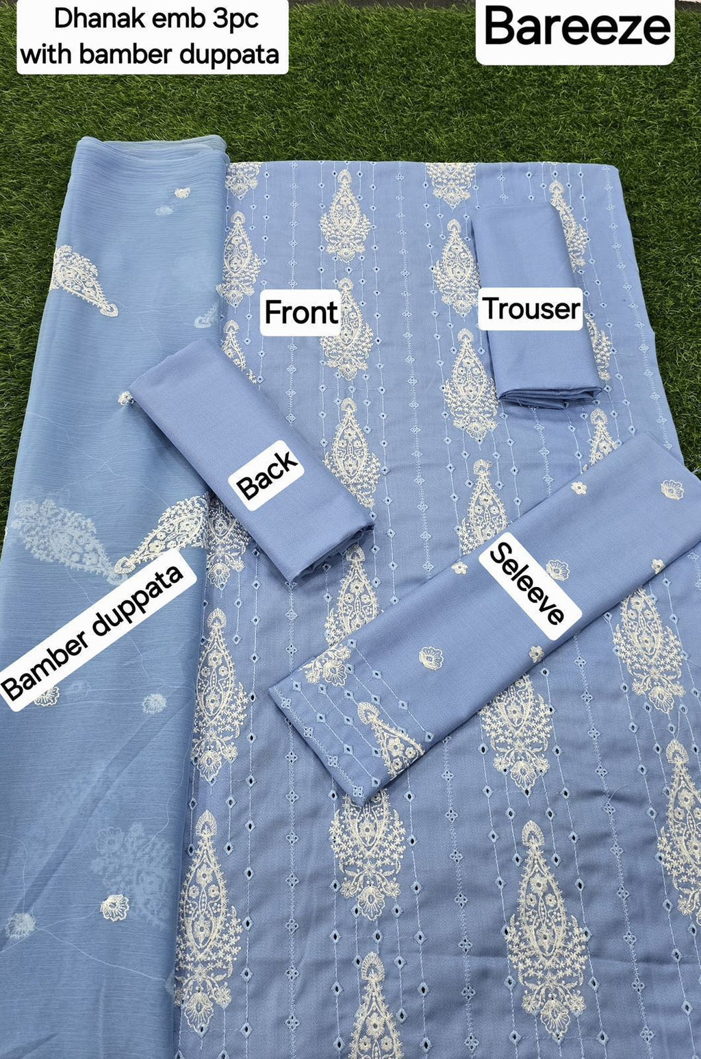 3 Pcs Dhanak Embroidery With Bamber Embroidery Dupatta