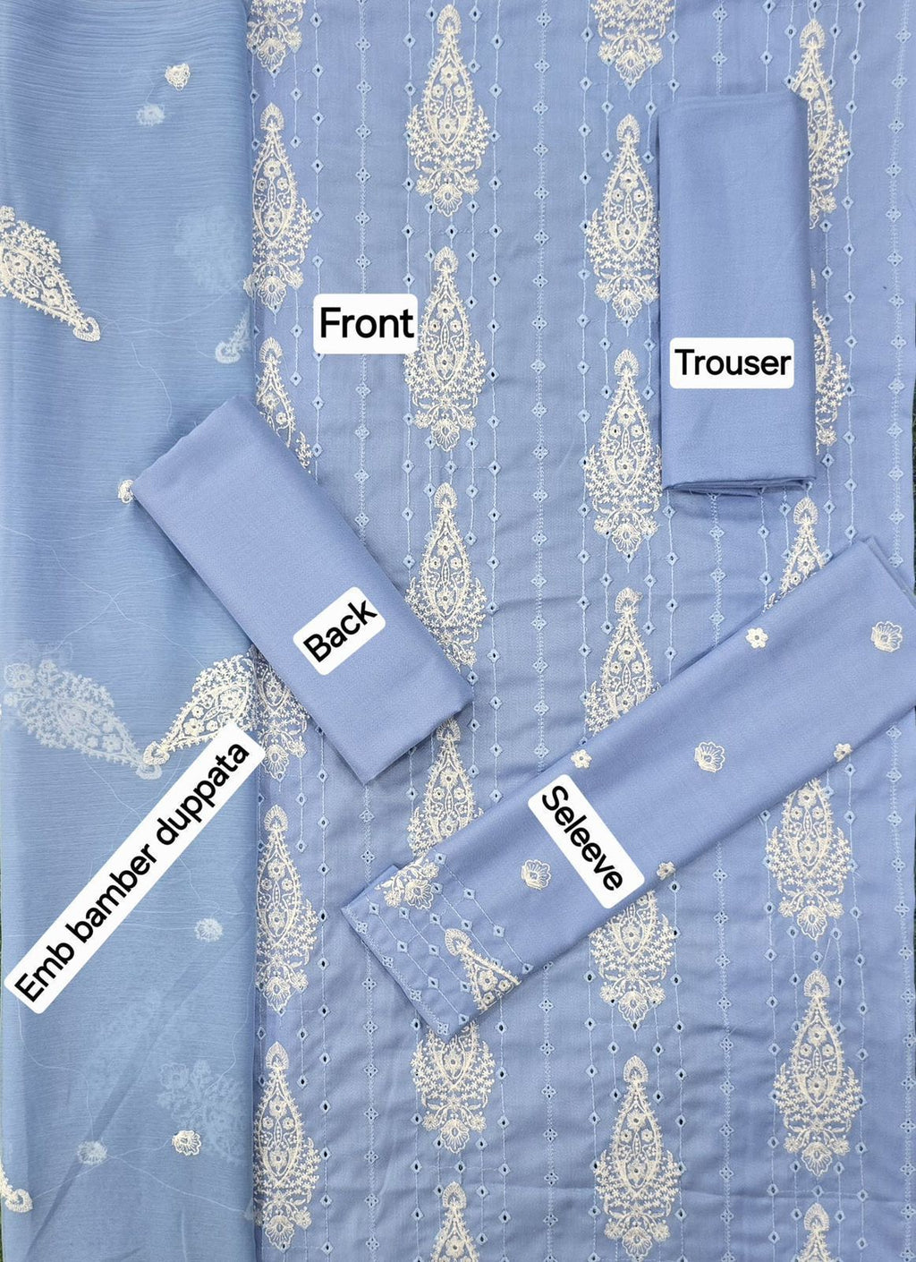 3 Pcs Dhanak Embroidery With Bamber Embroidery Dupatta