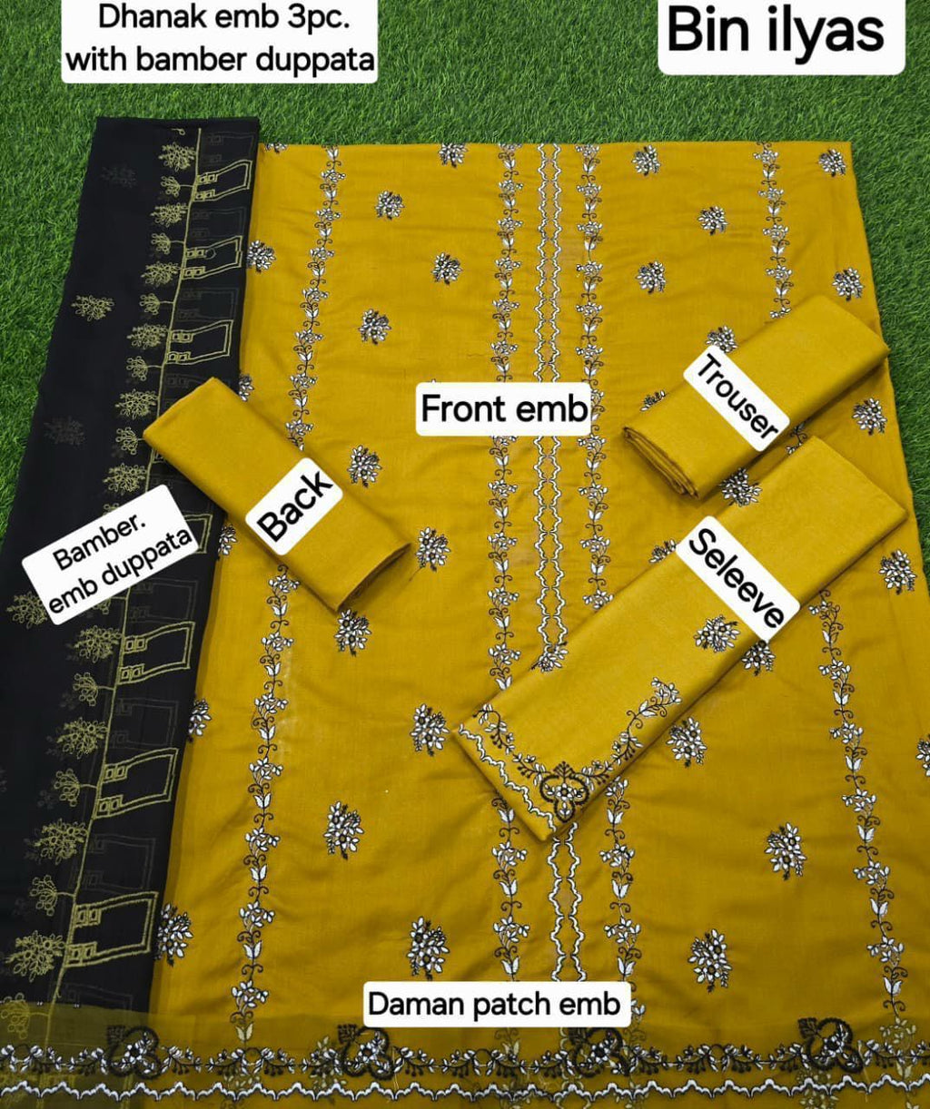 3 Pcs Dhanak Embroidery With Bamber Embroidery Dupatta