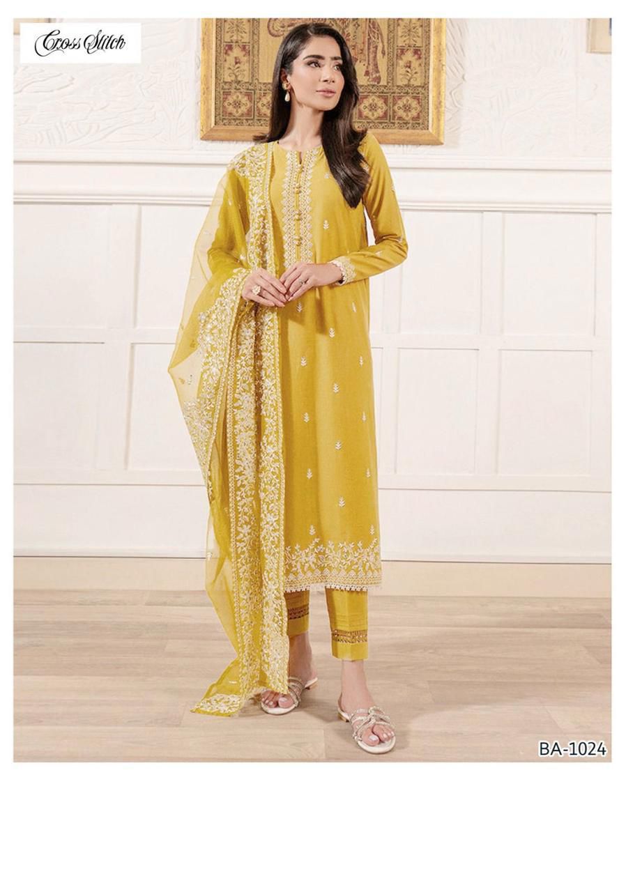 3 Pcs Dhanak Embroidery With Bamber Embroidery Dupatta