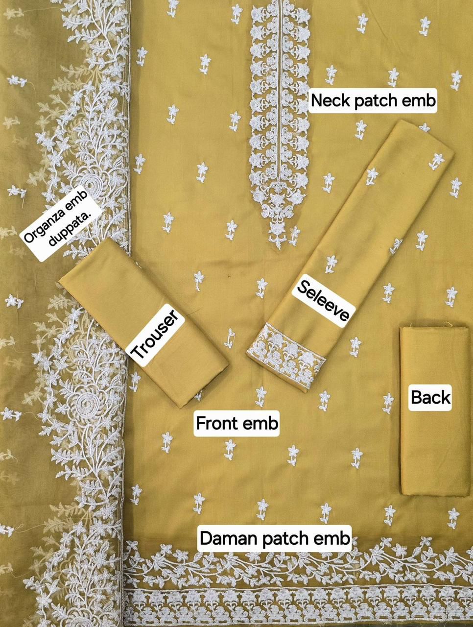 3 Pcs Dhanak Embroidery With Bamber Embroidery Dupatta