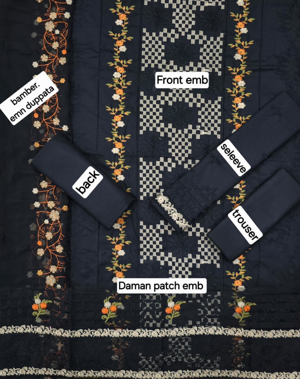 3 Pcs Dhanak Embroidery With Bamber Embroidery Dupatta